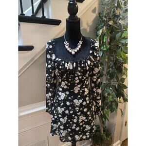 Trixxi Floral Print Dress Women's Size Large Black White 100% Polyester